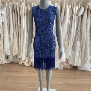 Naeem Khan Women's Blue Beaded-Fringe Sequin Mini Dress